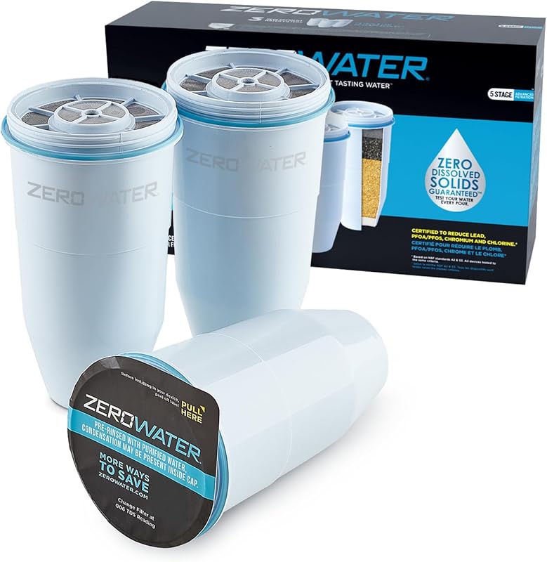 ZeroWater 5-Stage Filter 3-Pack, NSF Certified 0 TDS; Reduces Lead, Ch