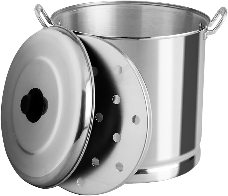 Vasconia 32-Quart Large Aluminum Steamer Pot with Tray and Lid, for Ta