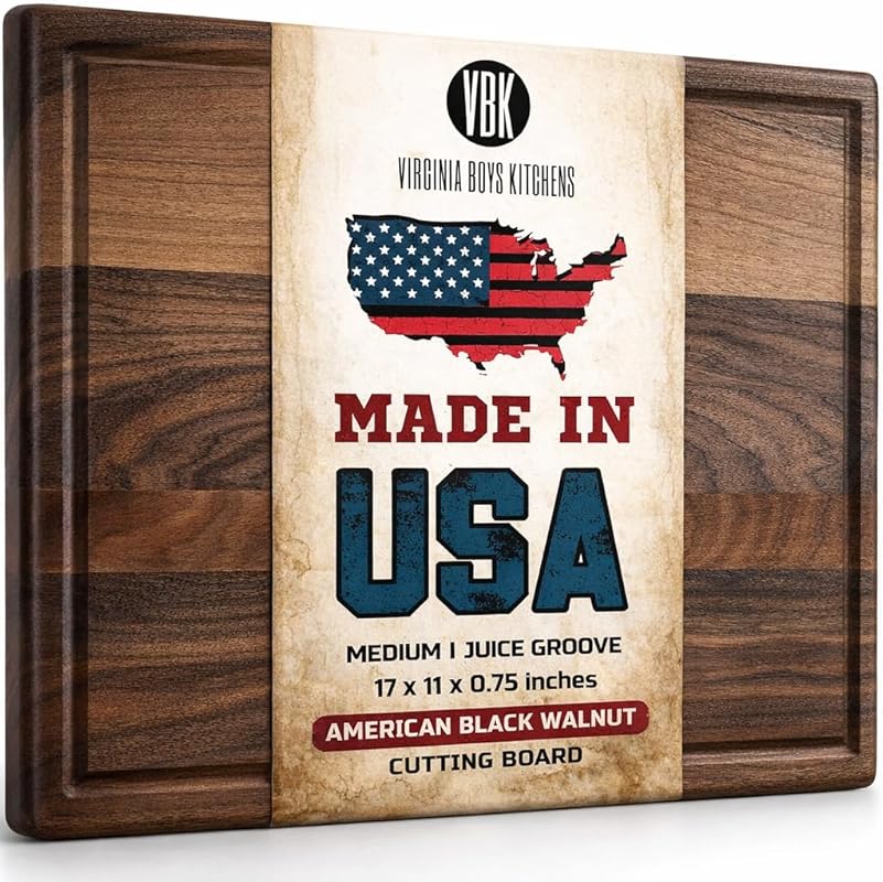Virginia Boys Kitchens 17x11 USA Black Walnut Cutting Board, Sustainab