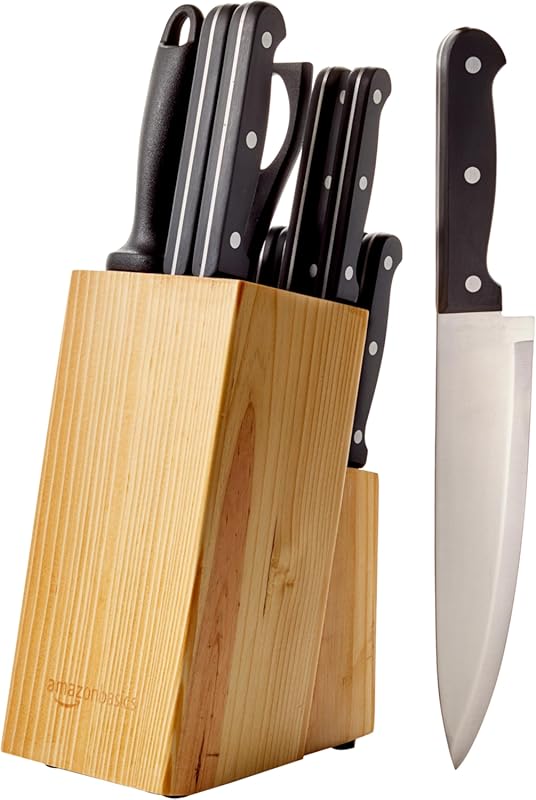 Amazon Basics 14-Piece High Carbon Stainless Steel Kitchen Knife Set, 