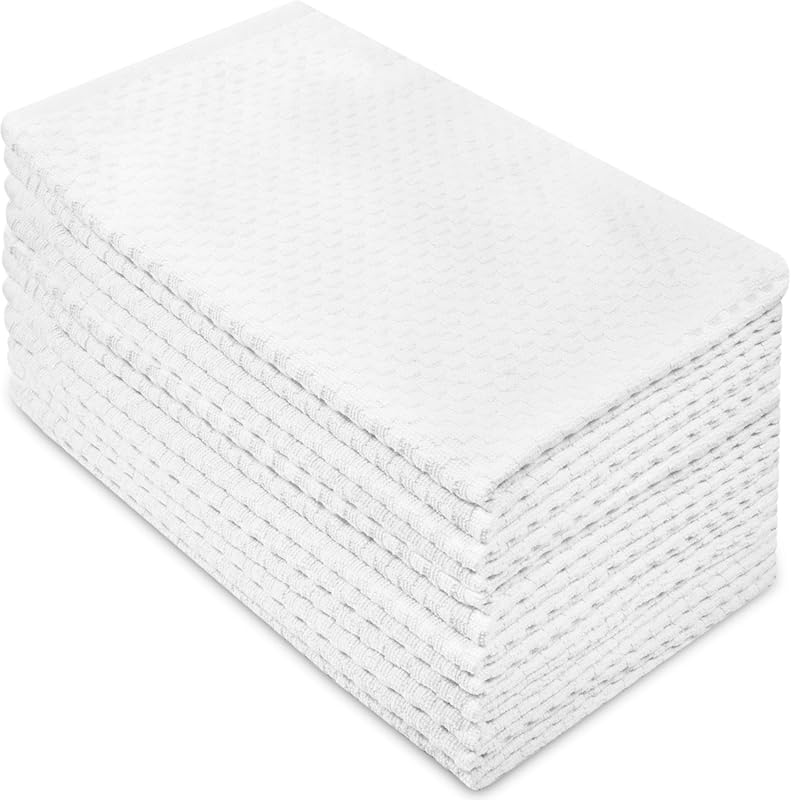 COTTON CRAFT Euro Café White Waffle Weave Kitchen Towels 12-Pack, Pure