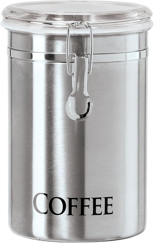Oggi 62oz Stainless Steel Coffee Canister: Airtight Clamp Lid & Clear 
