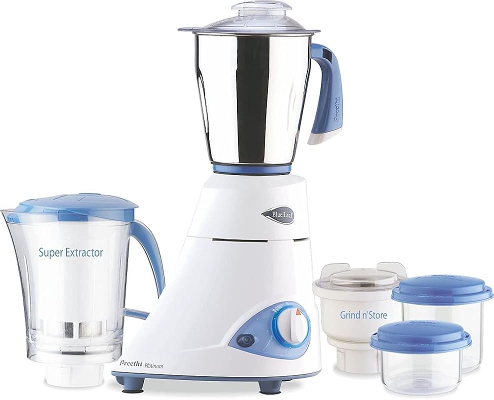 Preethi Blue Leaf Platinum 3-Jar Mixer Grinder, 550W – Stainless Steel