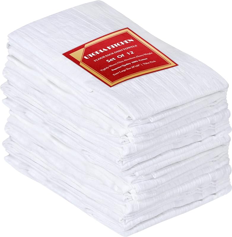 Utopia Kitchen White Flour Sack Towels 12-Pack 28x28 – 100% Cotton, Hi
