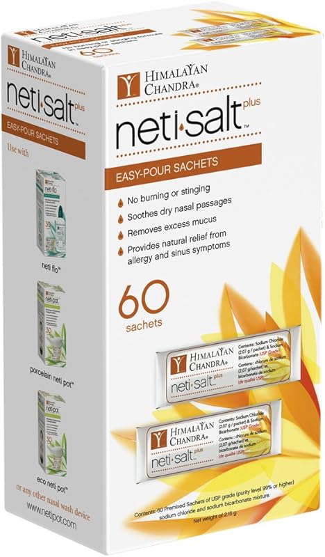Himalayan Chandra Neti Salt Plus Refill Sachet – 60 Count for Daily Na