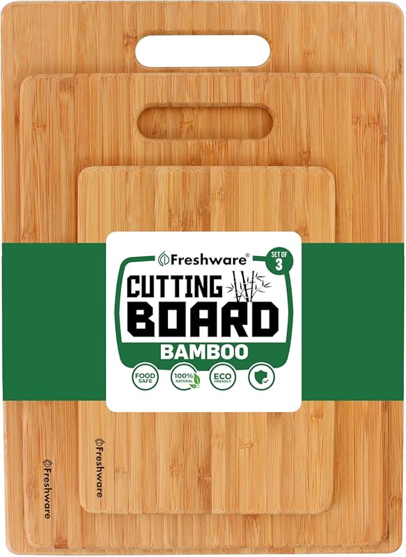Freshware Bamboo Cutting Board Set (3-Pack) for Kitchen, Knife-Friendl