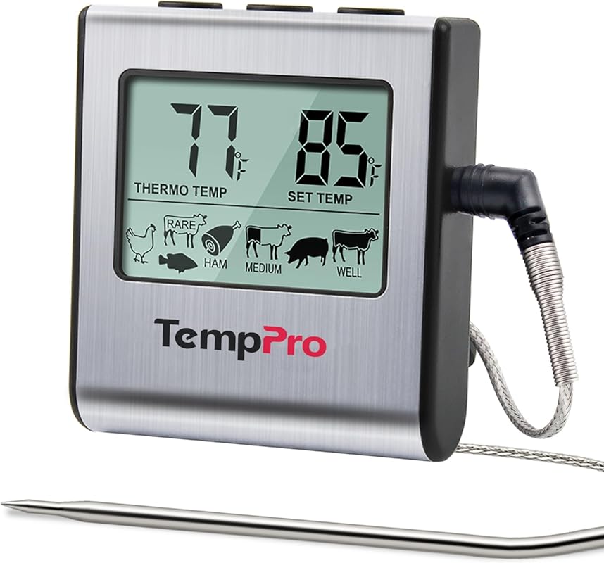 TempPro TP16 Large LCD Digital Food Thermometer with Stainless Steel P