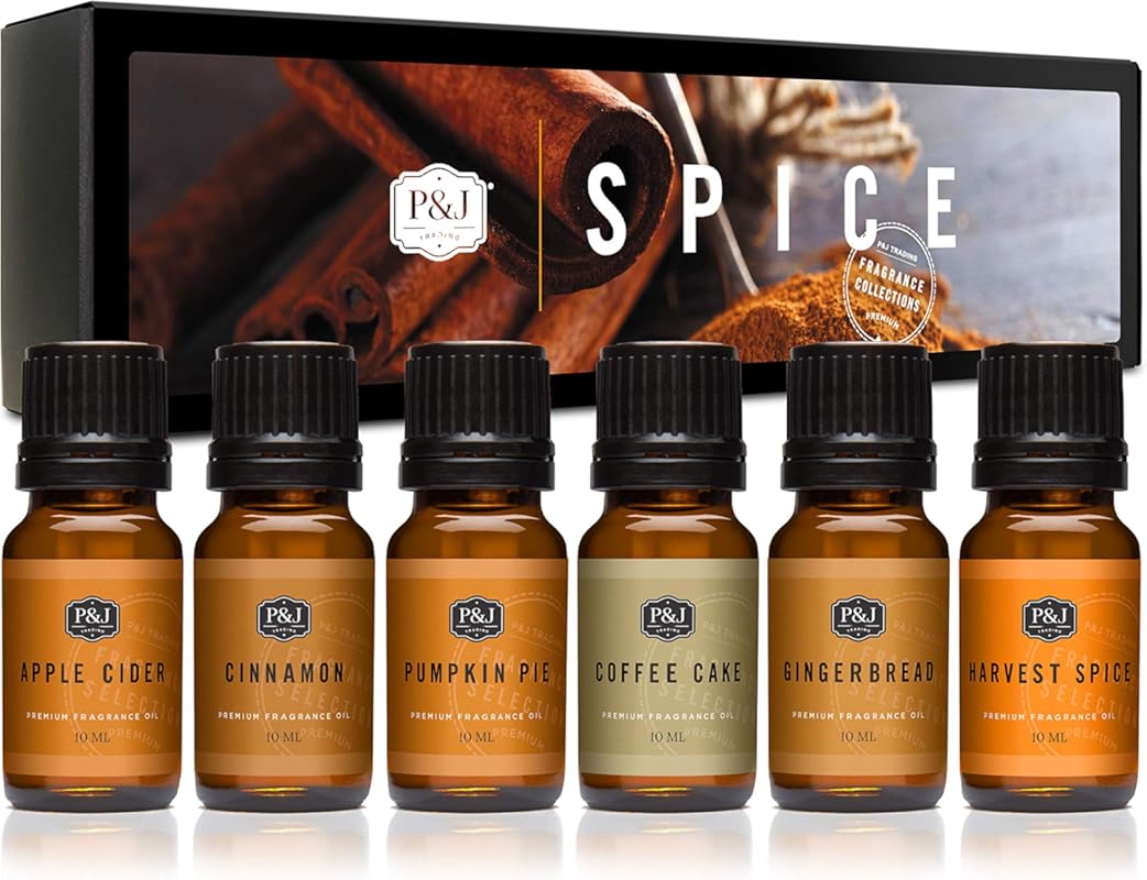 P&J Fragrance Oil Spice Set: Cinnamon, Harvest, Apple Cider, Pumpkin P