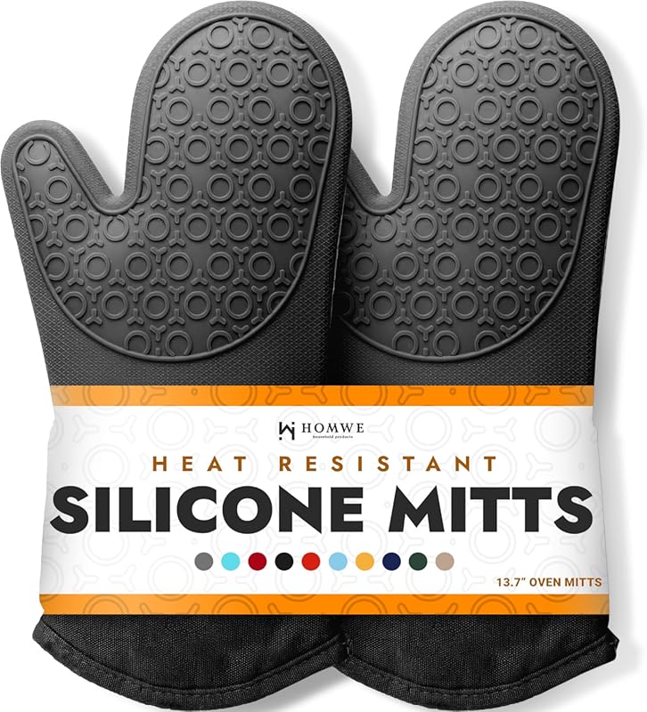 Silicone Oven Mitts, Ultra Heat Resistant 500°F, Thick Cotton Lined, L