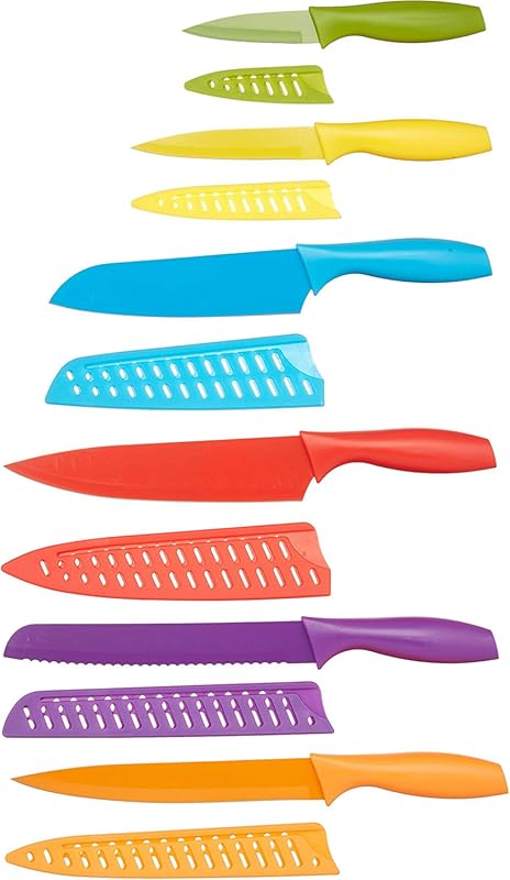 Amazon Basics 12-Piece Kitchen Knife Set: Color-Coded, Dishwasher Safe