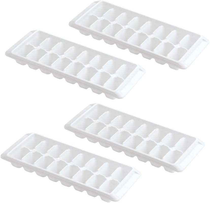 Easy Release White Ice Cube Trays (4 Pack); 16 Cubes Each, Total 64 Cu