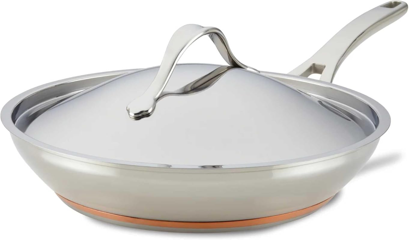 Anolon Nouvelle Stainless Steel 12 Inch Frying Pan Skillet with Lid, S