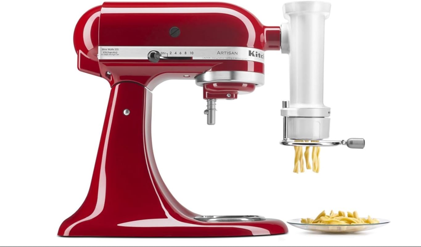 KitchenAid Ksmpexta Gourmet Pasta Press Attachment, White, with 6 Inte