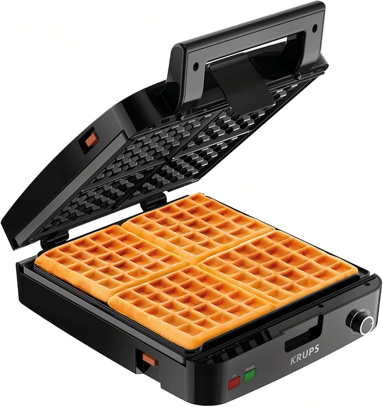 KRUPS 4-Slice Belgian Waffle Maker, 1200W, with 5 Browning Levels & Re