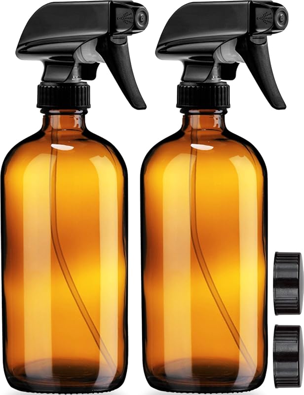 Sally's Organics 2-Pack 16oz Amber Glass Spray Bottles for Cleaning, P