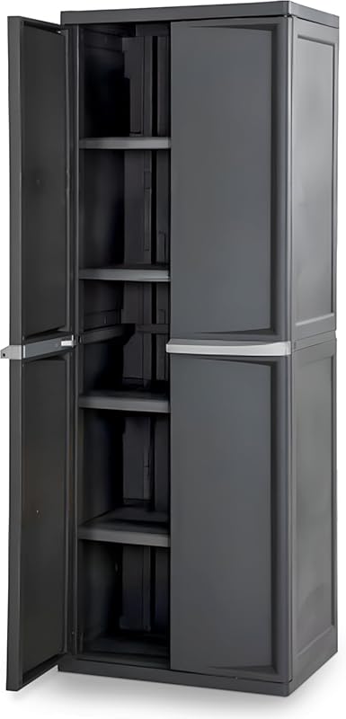 Sterilite 4-Shelf Lockable Utility Storage Cabinet: Gray Plastic Shelv