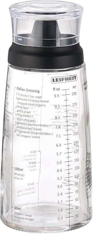 Leifheit 10oz Glass Salad Dressing Bottle with Leakproof Lid, Non-Drip