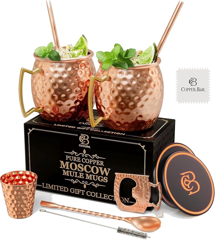 Handcrafted Moscow Mule Copper Mugs Set of 2, 16oz Pure Solid Copper C