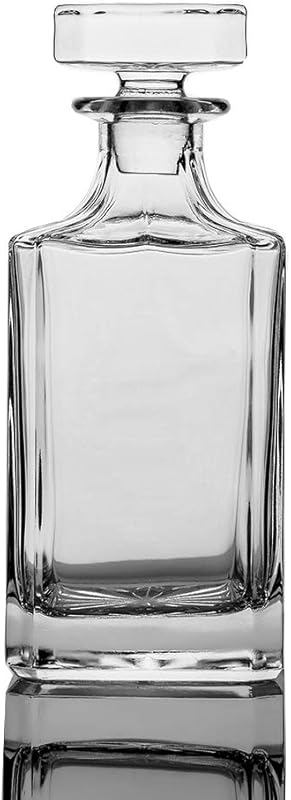 Square 25oz Whiskey Decanter with Glass Stopper for Liquor, Bourbon, S