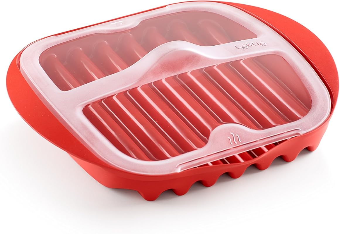 Lekue Microwave Bacon Maker and Cooker with Lid, Red, for Crispy Bacon