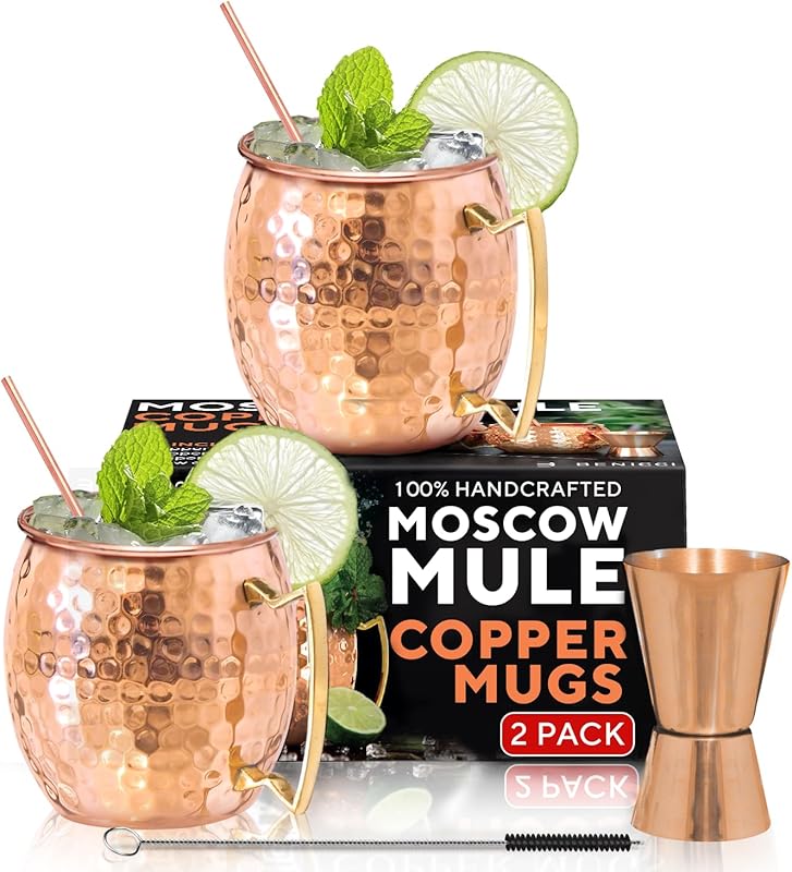 Benicci Handcrafted Pure Copper Moscow Mule Mugs – Set of 2, 16 oz Gif
