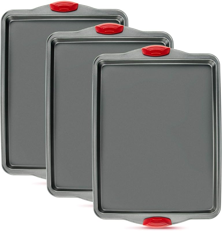 Premium Nonstick 3-Piece Carbon Steel Baking Sheet Pans - Heavy-Gauge,