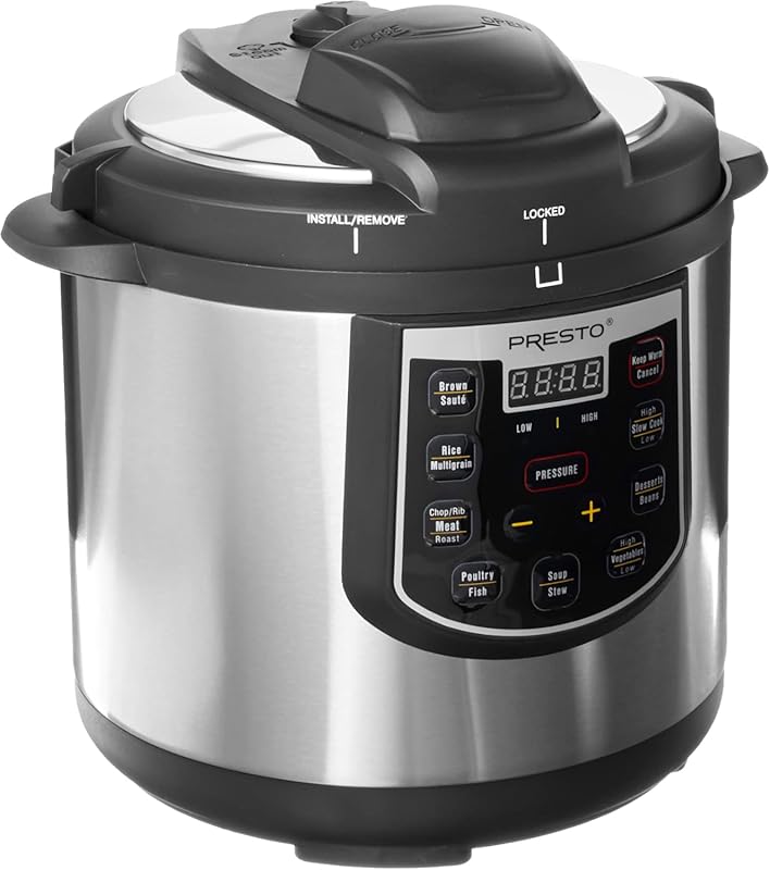 Presto 02141 6-Quart Electric Pressure Cooker, Stainless Steel with Bl