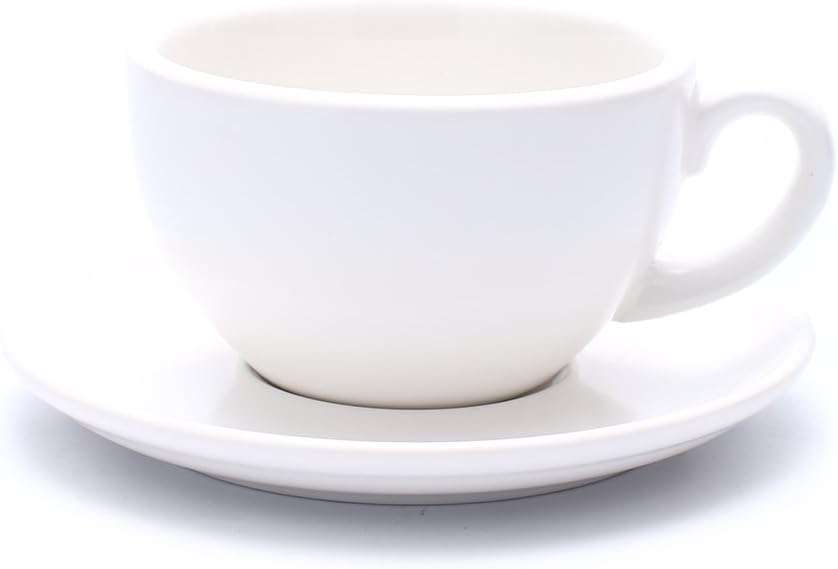 New Bone China Barista Cup and Saucer, 10.5 oz Matte White for Latte A