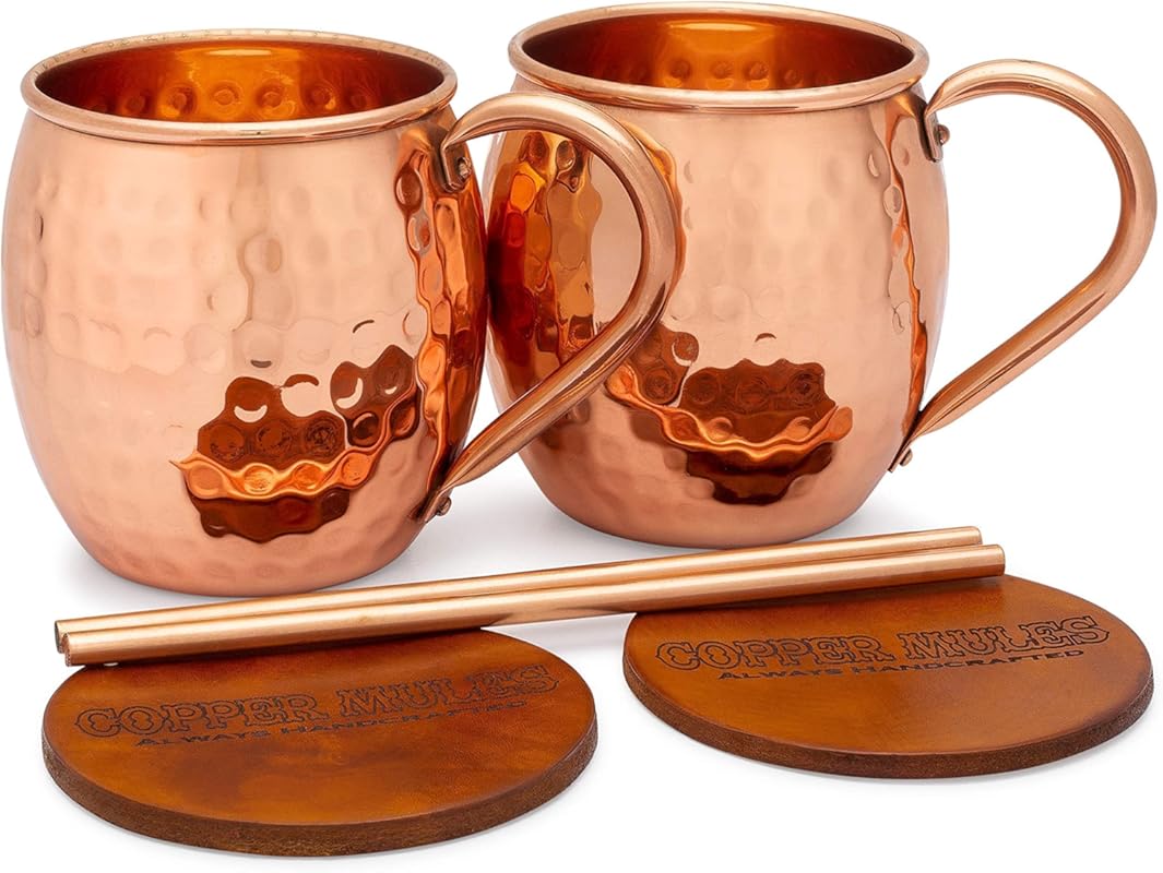 Copper Mules PURE Extra Thick Moscow Mule Copper Mug Set of 2, 16oz, B