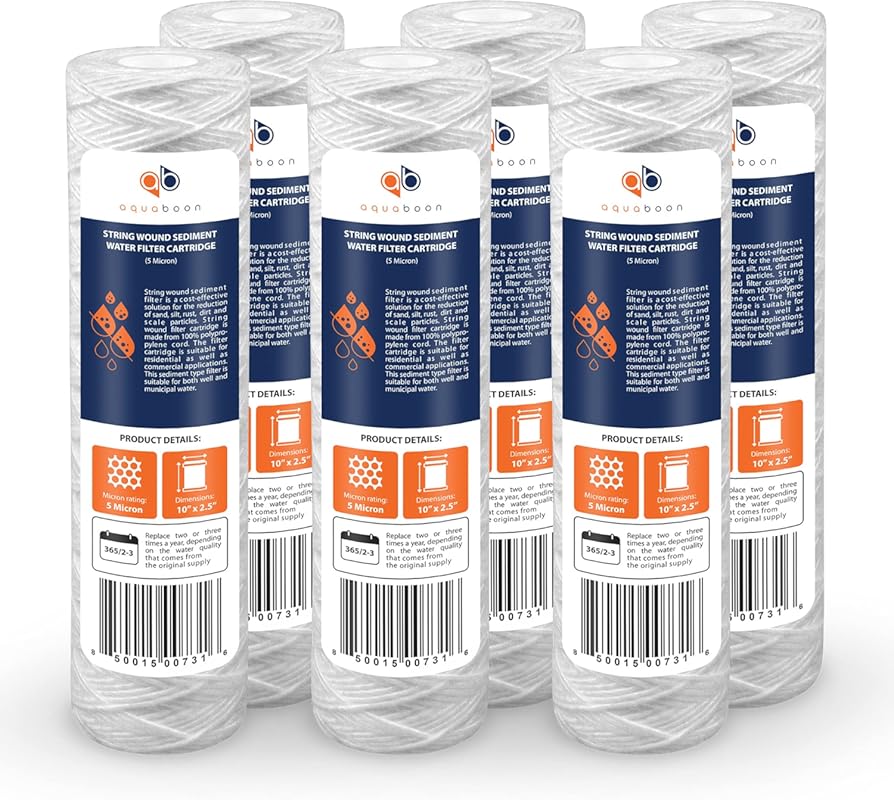Aquaboon 5 Micron 10x2.5 String Wound Whole House Sediment Filter, Wel