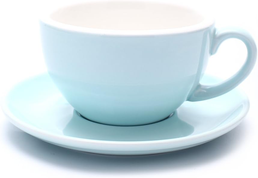 Ceramic Latte Art Cup and Saucer, 10.5 oz Glossy Light Blue for Cappuc