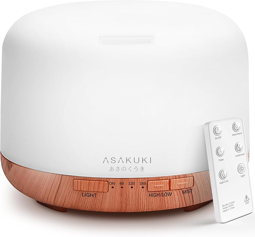 ASAKUKI 500ml Ultrasonic Essential Oil Diffuser - Remote Control, 7 LE