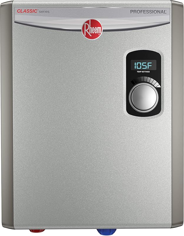 Rheem 18kW 240V Tankless Electric Water Heater, Gray Finish, Provides
