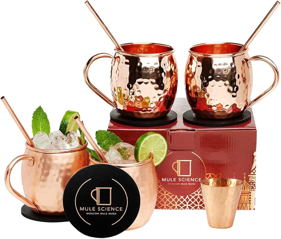 Advanced Mixology Mule Science Handcrafted Moscow Mule Copper Mugs, Se
