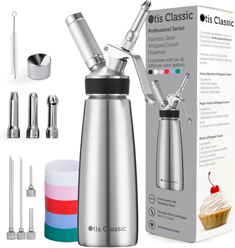 Otis Classic 304 Stainless Steel Whipped Cream Dispenser, 500ml with 3