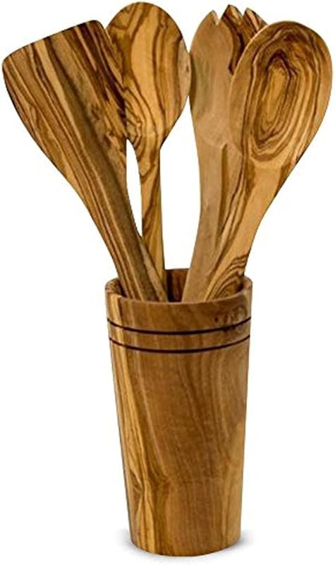 Handcrafted Olive Wood 5-Piece Cooking Utensil Set – Unique Wooden Spo