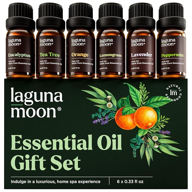 Lagunamoon 6-Oil Essential Oils Set 10mL: Peppermint, Lavender, Eucaly