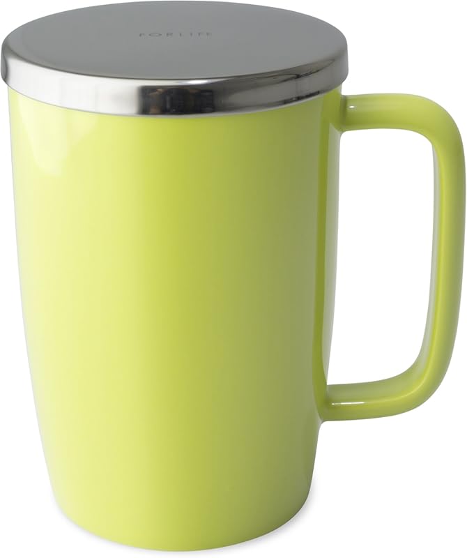 FORLIFE Dew Glossy Brew-In-Mug, Basket Infuser, Stainless Lid, 18 oz,