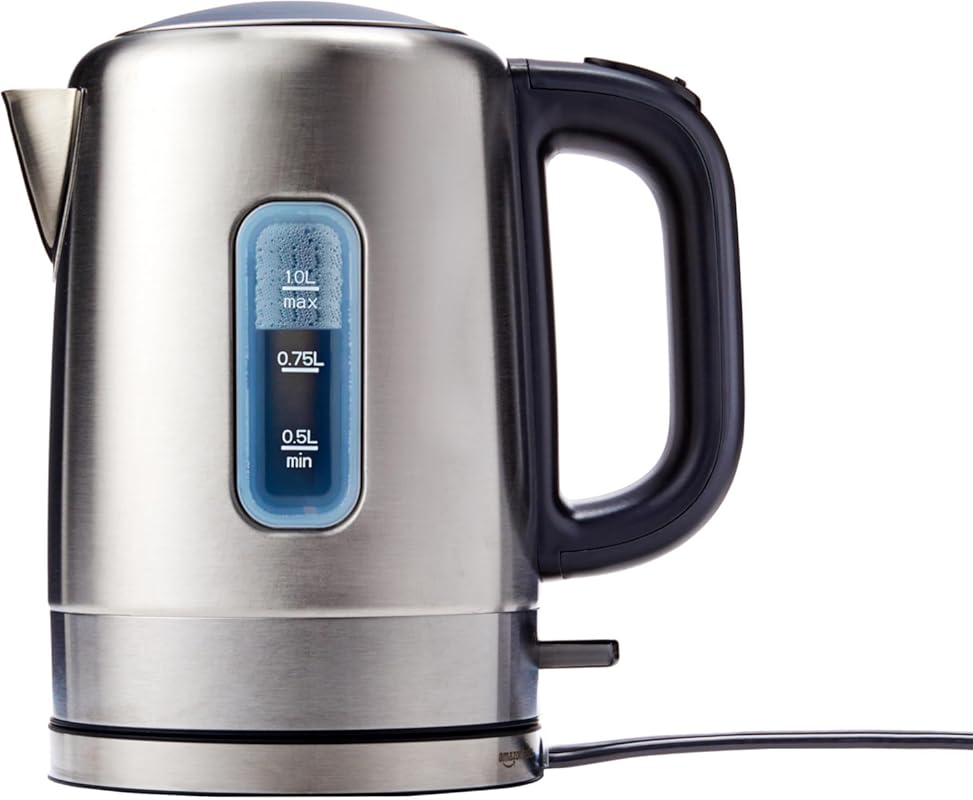 Amazon Basics 1L Stainless Steel Electric Kettle for Tea & Coffee, Fas