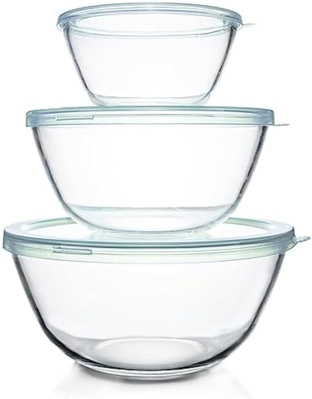 Luvan 3-Piece Nesting Glass Mixing Bowls Set with Lids for Baking, Coo