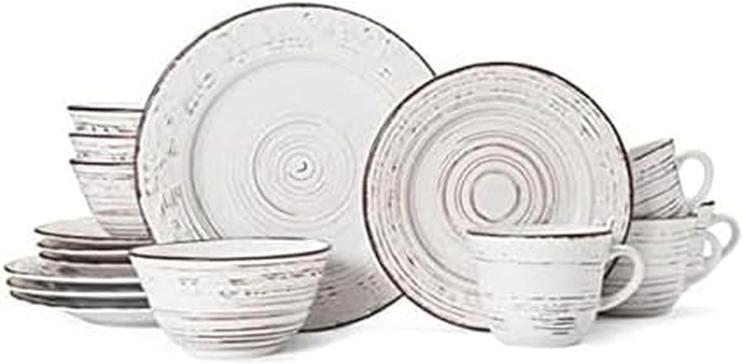 Pfaltzgraff Trellis White 16-Piece Stoneware Dinnerware Set for 4, Dis