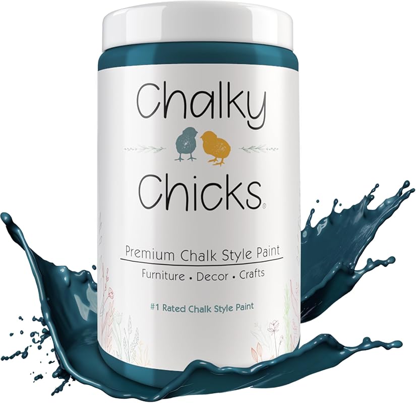 Chalky Chicks All-in-One Chalk Paint, 32 Fl Oz Matte Twilight Teal Blu