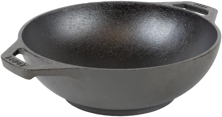 Lodge 9 Inch Cast Iron Mini Wok with Loop Handles, Durable & Pre-Seaso