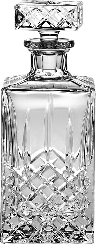 Barski Hand Cut Mouth Blown Crystal Square Whiskey Decanter, 25 oz, Ma