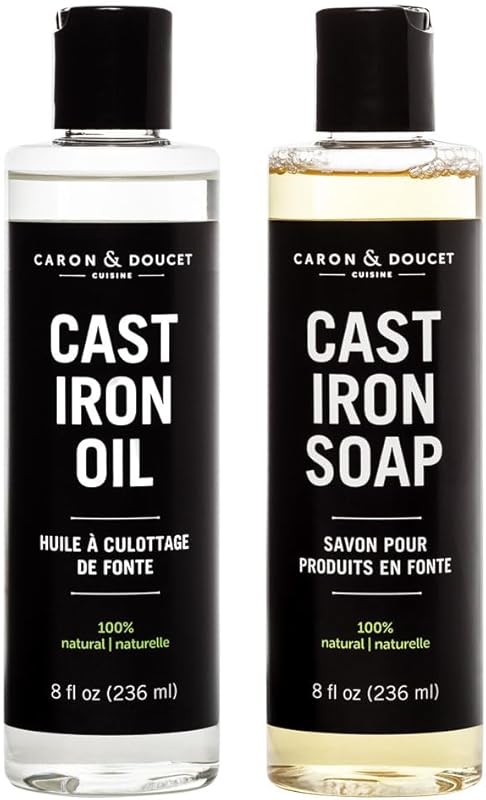 Plant-Based Cast Iron Seasoning Oil & Cleaning Soap Set for Skillets &