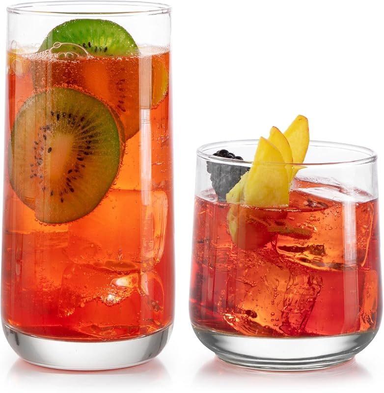 Libbey Ascent Tumbler & Rocks Drinking Glasses Set, 16-Piece Versatile