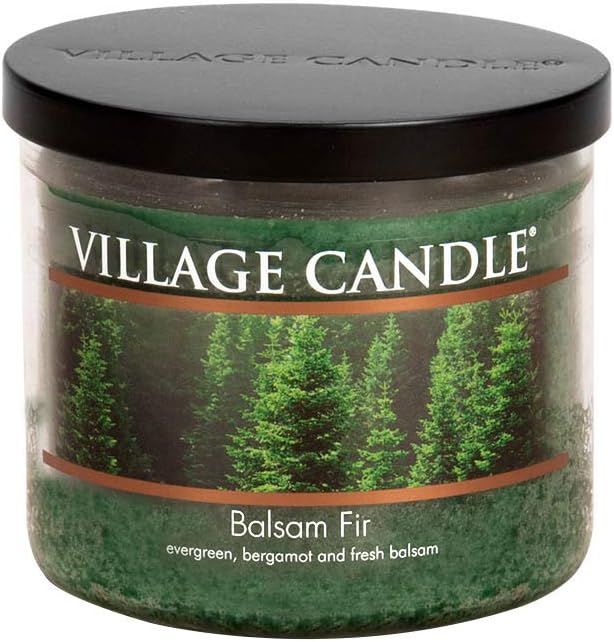 Village Candle Balsam Fir Scented Candle, 17 oz Glass Bowl, Medium, Gr