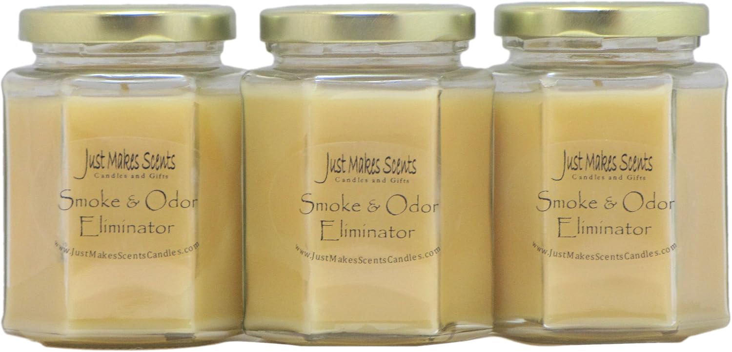 3-Pack Hand-Poured Soy Wax Odor Eliminator Candles, Neutralizes Cigare