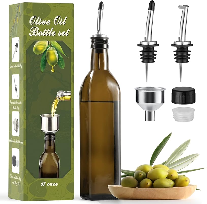 AOZITA 17oz Glass Olive Oil Dispenser, Oil & Vinegar Cruet Bottle with
