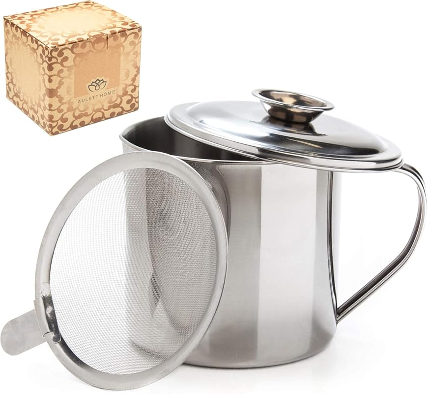 Aulett Home 40oz Stainless Steel Bacon Fat Container with Oil Strainer